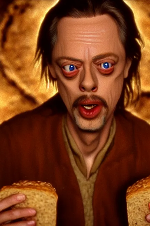 Image similar to film still of steve buscemi made out of bread in lord of the rings, 4 k