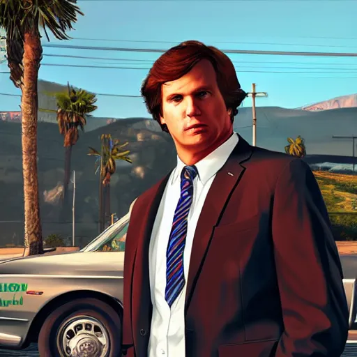 Image similar to Tucker Carlson in GTA V, cover art by Stephen Bliss, artstation