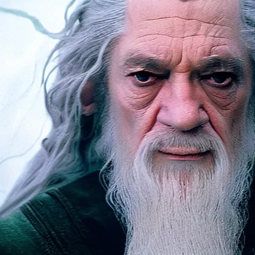 Prompt: a still from “ lord of the rings ” of a head and shoulders portrait of master pain as gandalf, photo by phil noto