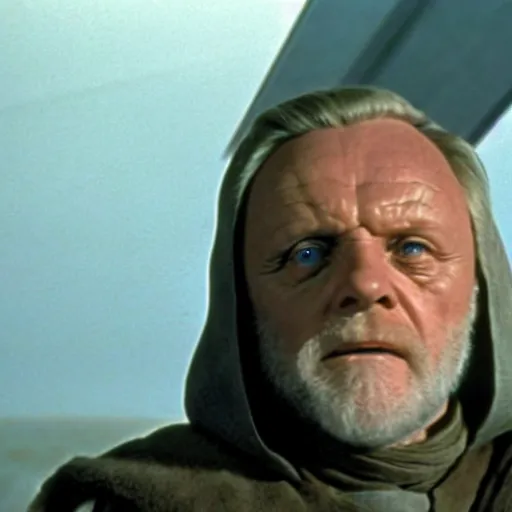 Prompt: film still of Anthony Hopkins as Obi Wan Kenobi in Star Wars 1977