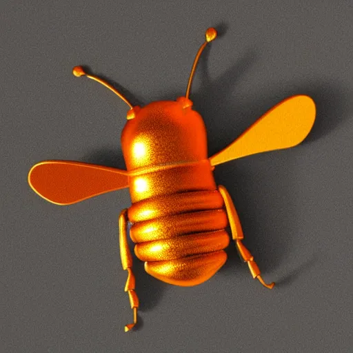 Prompt: 3D bee made of metal, shiny, with orange background