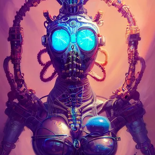 Image similar to portrait biomechanical spider king, cyberpunk, bionics, augments, lights, cables, elegant gleaming intricate baroque jewellery, colorful, vivid, imposing, epic, digital painting, artstation, concept art, by peter mohrbacher and wlop and rhads,