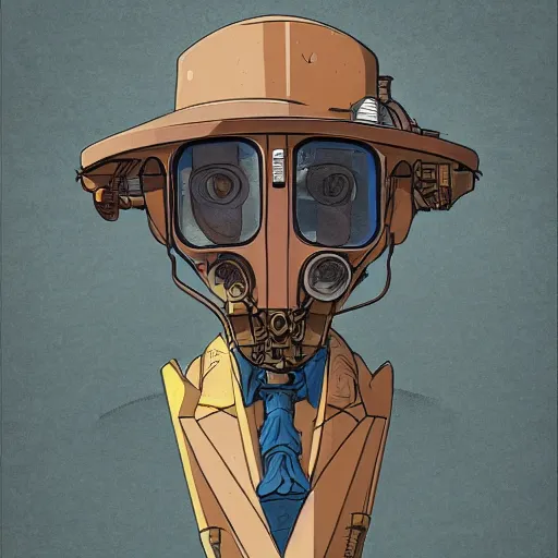 Prompt: a dieselpunk school photo in the style of moebius ; steampunk, jean giraud, illustration, drawing, painting, face, green, yellow, red, muted, clean lines, centered face, symmetric, digital art, detailed, artstation, deviantart, hd, 8 k, 4 k