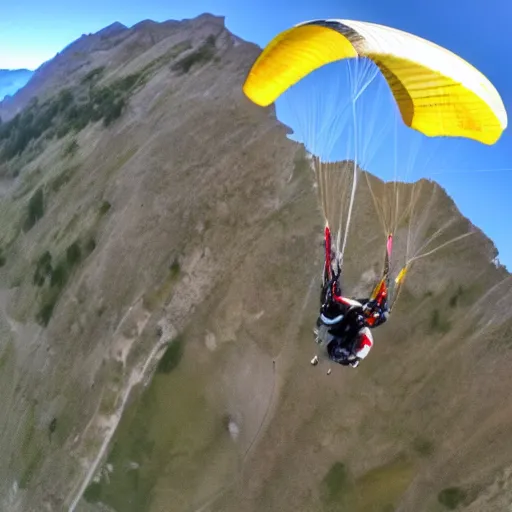Prompt: a cream-colored havanese paragliding, gopro photo, 4k