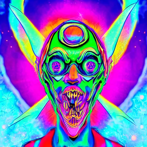 Prompt: DMT ego death machine elves psychedelic