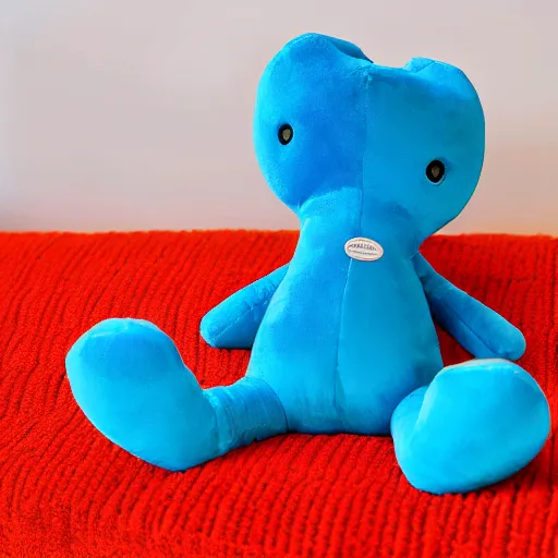 Prompt: blue'snappy gifts'plush doll, on water matress, gifts, bright atmosphere, high detail, soft lighting, 8 k