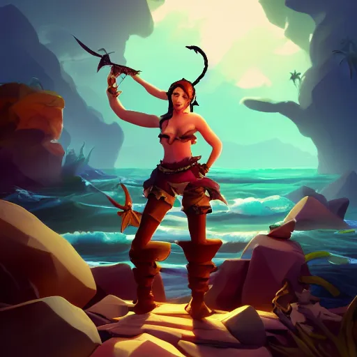 Image similar to jack the pirate mermaid on sea of thieves game avatar hero, behance hd by jesper ejsing, by rhads, makoto shinkai and lois van baarle, ilya kuvshinov, rossdraws global illumination