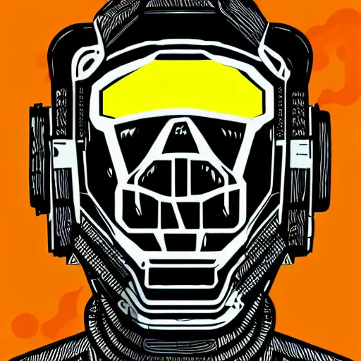 Prompt: helmet lion cyberpunk made of yellow lava and fire in borderlands 3 style, illustration, vector art, drawing, mecha, epic size, epic scale, macro art