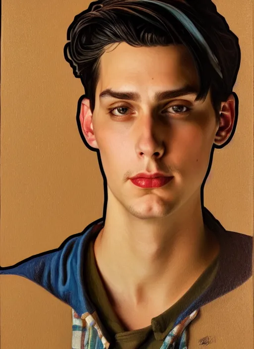 Image similar to oil portrait of jughead jones, intricate, elegant, highly detailed, lighting, painting, artstation, smooth, illustration, art by greg rutowski and alphonse mucha