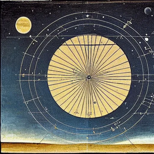 Prompt: a parade of disconnected images : astronomical diagrams projecting the distances between celestial bodies, a painting by giorgio de chirico, a list of unpopular anagrams.