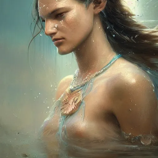 Image similar to a beautiful portrait of a water goddess with translucent skin by Greg Rutkowski and Raymond Swanland, Trending on Artstation, ultra realistic digital art