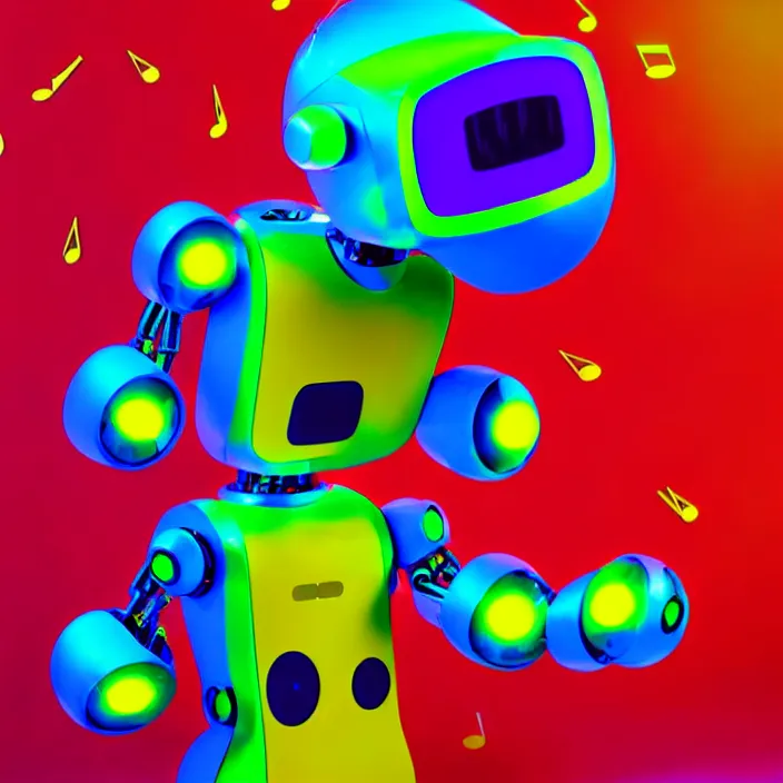 Image similar to a furry robot generating beautiful music, experimental, abstract, colorful, vivid