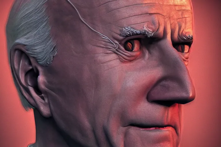 Image similar to creepy joe biden portrait stuck in the matrix, glitchy, buggy, playstation 1 graphics, low poly 3 d render, creepypasta, volumetric lighting, octane render, scary, award - winning, detailed, weird, close - up, featured on artstation, strange, off - putting, demonic, odd, atmospheric, ambient, spooky