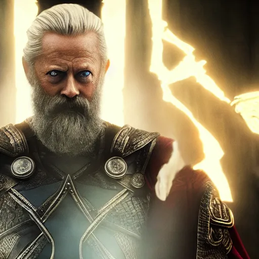 Prompt: emma stone playing odin all father from thor movie, highly detailed, cinematic shot, cinematic lighting, 8 k