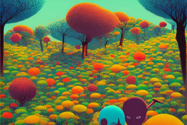 Image similar to surreal glimpse into other universe, hari merdeka, summer morning, very coherent and colorful high contrast, art by!!!! gediminas pranckevicius!!!!, geof darrow, floralpunk screen printing woodblock, dark shadows, hard lighting, stipple brush technique,