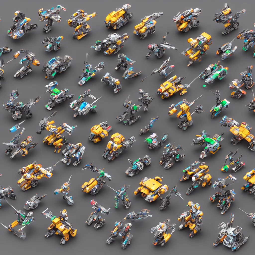 Image similar to a collection of tiny mecha robots, inside different color wooden boxes. top down photo, close macro photo. cinema 4d render , studio photo, 8k