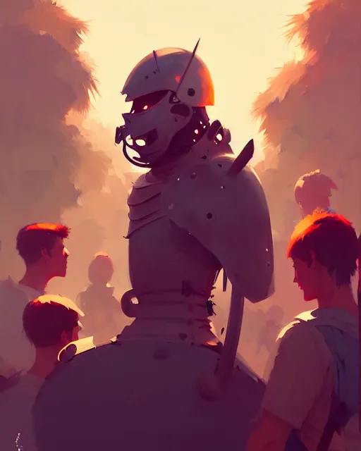 Image similar to hyper - realistic portrait of a knight in a music festival, digital painting, by atey ghailan, by greg rutkowski, by greg tocchini, by james gilleard, by joe fenton, by kaethe butcher, sharp focus