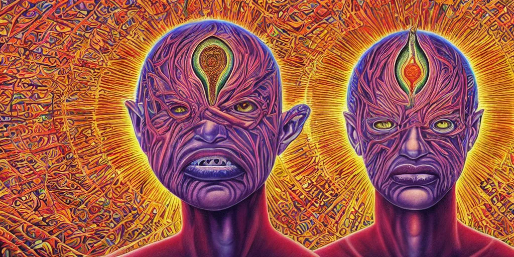 Image similar to a man with his third eye opening by alex grey