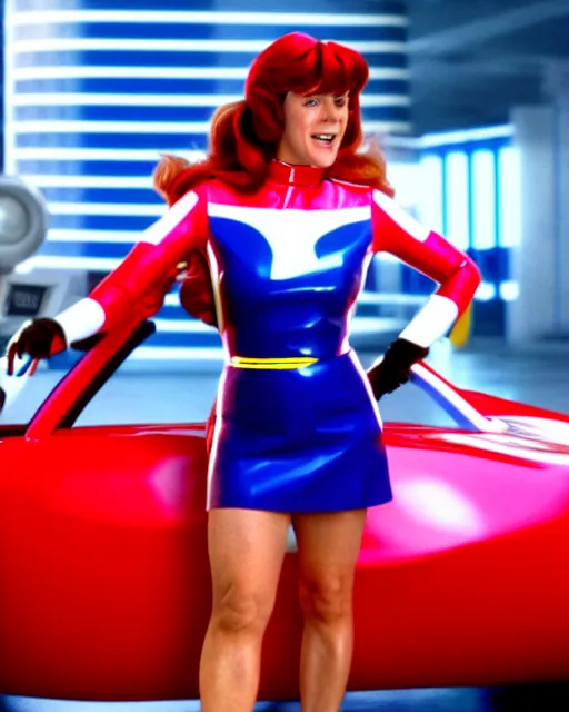 Image similar to wendy thomas, movie still, from the movie speed racer, 8 k, realistic