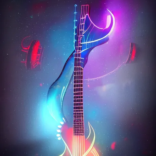 Image similar to a magical guitar, glowing effect, devainart,concept art trending on artstation, hyperreal, hyperdetailed, 8k,hd