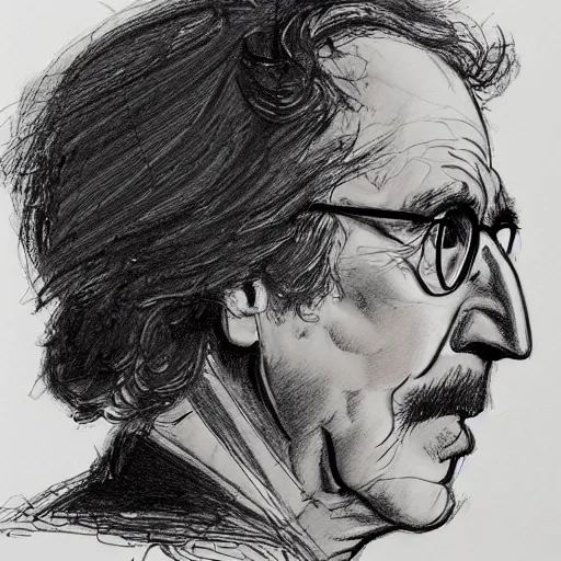 Image similar to a realistic yet scraggly portrait sketch of the side profile of a stern and sophisticated larry david, trending on artstation, intricate details, in the style of frank auerbach, in the style of sergio aragones, in the style of martin ansin, in the style of david aja, in the style of mattias adolfsson