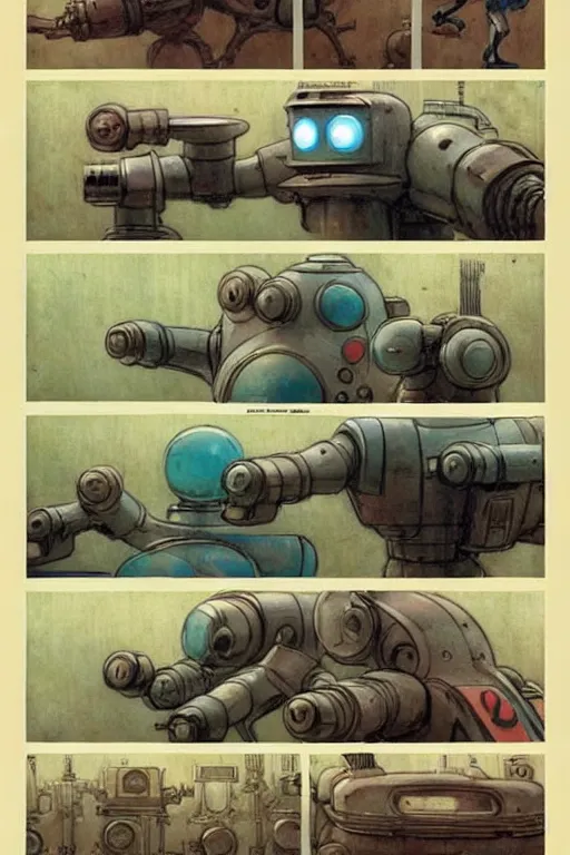 Prompt: whimsical comic book page layout ( ( ( ( ( 1 9 5 0 s retro future robot lab interior. muted colors. ) ) ) ) ) by jean - baptiste monge!!!!!!!!!!!!!!!!!!!!!!!!!!!!!!