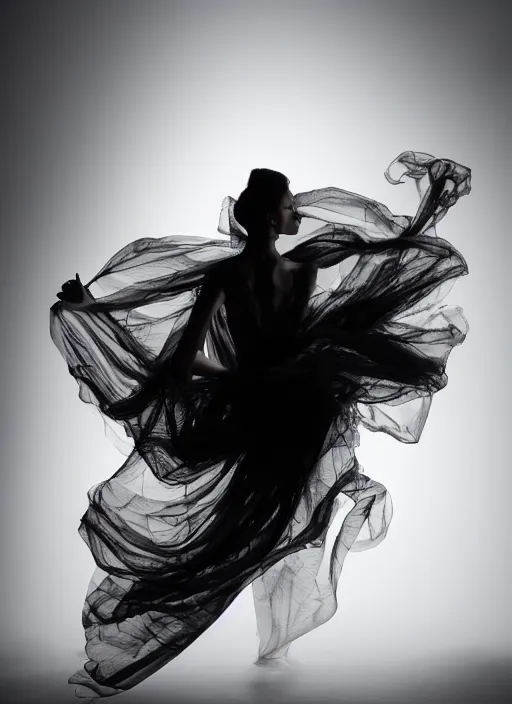 Image similar to a Photorealistic dramatic hyperrealistic render of a glamorous beautiful Female smoke dancer by Ken Brower and Deborah Ory of NYC Dance project,Lois Greenfield,Flowing cloth and smoke,Beautiful dynamic dramatic dark moody lighting,volumetric,shadows,cinematic atmosphere,Octane render,8K