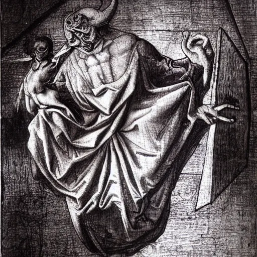 Image similar to devil by leonardo davinci and mc escher