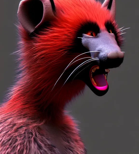 Image similar to furry - male - red - black - weasel - chaos theorist - fursona uhd ue 5 visual novel pc game expressions, photorealistic