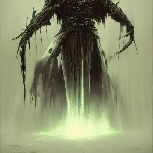 Prompt: executioner concept art, beksinski, wayne barlowe, adrian smith concept art, ruan jia, weta workshop the hobbit, trending on artstation, dark soul concept art, elden ring concept art, demon soul concept art, the witcher concept art