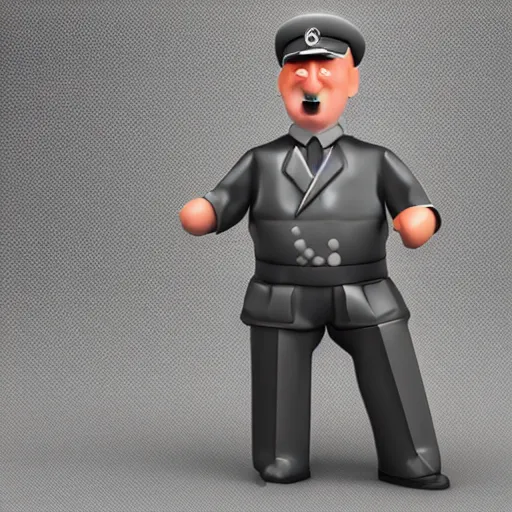 Image similar to hitler plastic glitter figurine commerical, white background, 3d render