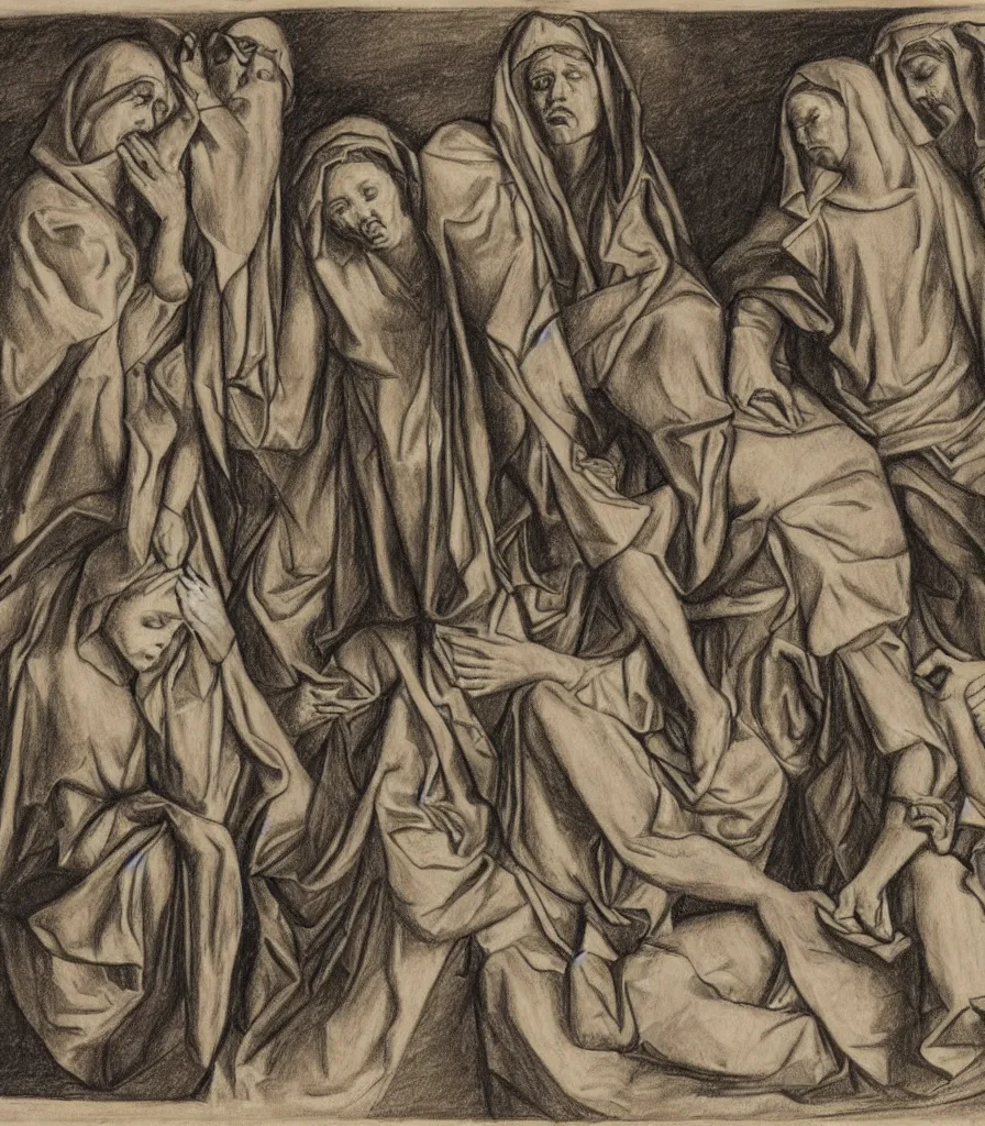 Image similar to a drawing of three maria's crying at the death of christ