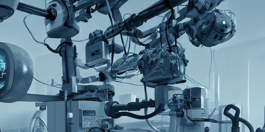 Prompt: close up of an xray machine in a cancer treatment center, close up, designed by Goro Fujita and Simon Stalenhag, 8k, trending on Artstation, hyper detailed, cinematic