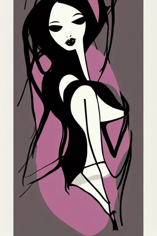 Prompt: vector style the abstract painting of an image of a lady artistic flat illustration, goth punk minimal figure art, soft colors mono chromatic, art in the style of Bryen Frost