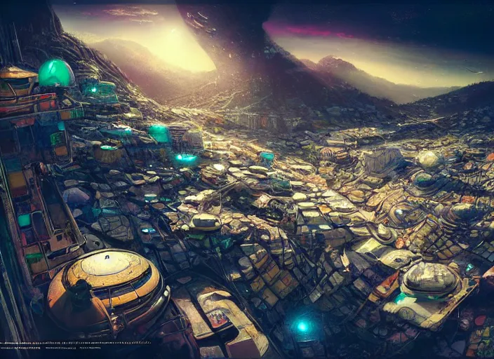 Prompt: favela spaceship, outer space environment, scenery, professional, award - winning, trending on artstation, hyper detailed, realistic, beautiful, emotional, shiny, colorful, picture