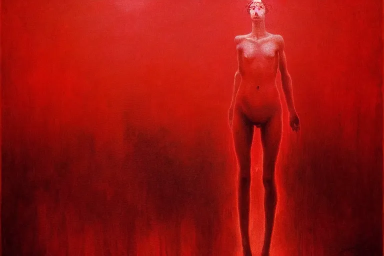 Image similar to only with red, a red angel announce the win, at the gates of a rich renaissance city, pathos, in the style of beksinski, part by hopper, part by rodcenko, part by hofbauer, intricate composition, red by caravaggio, insanely quality, highly detailed, masterpiece, red light, artstation