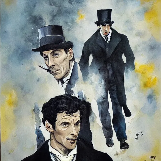 Image similar to an interesting painting of sherlock holmes, dynamic perspective, modern style