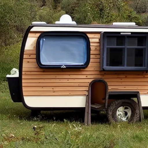 Prompt: a camper shaped like a toilet