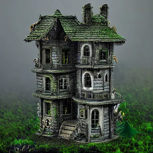 Prompt: hell horror highly detailed fog house forest