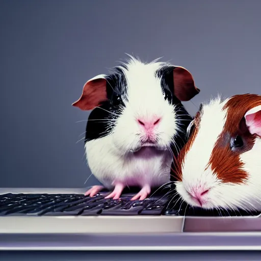 Image similar to photo of guinea pigs standing on a computer keyboard, stock art, trending on artstation, studio lighting