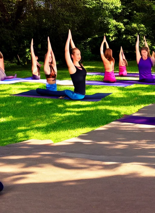 Image similar to a beautiful detailed photo of a ground of girls doing yoga, realistic, f 8, 4 k hd wallpaper