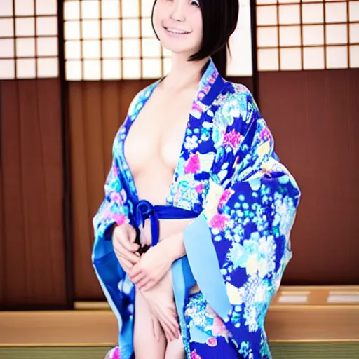 Prompt: beautiful japanese female with half open kimono