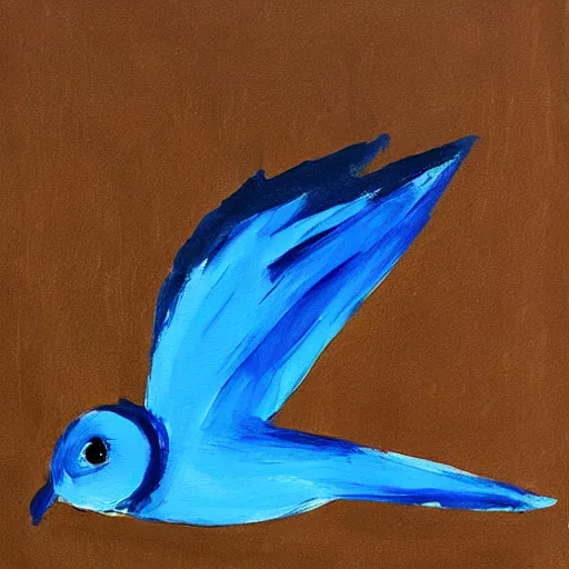 Image similar to “gouache painting of a small boy riding on a giant bluebird, hd”