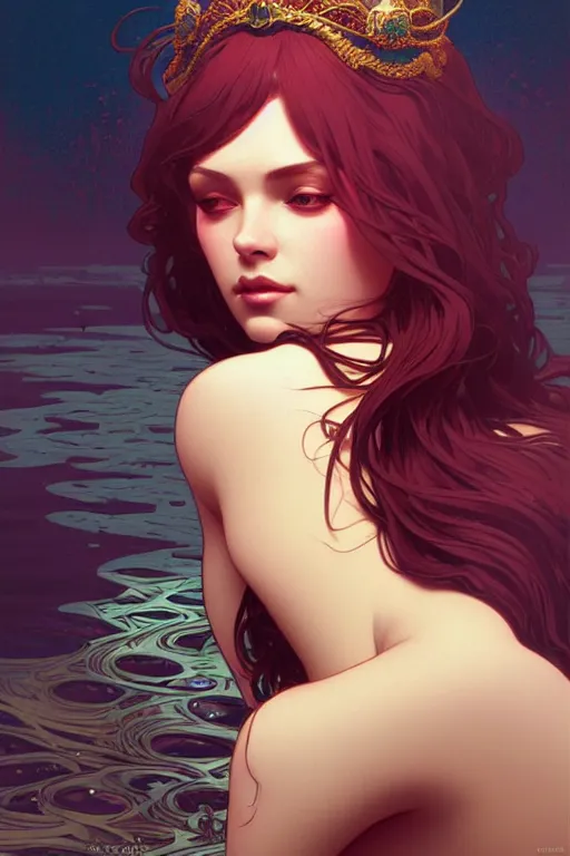 Prompt: a very beautiful siren woman, fantasy, portrait, sharp focus, intricate, elegant, digital painting, artstation, matte, highly detailed, concept art, illustration, ambient lighting, art by ilya kuvshinov, artgerm, Alphonse mucha, and Greg Rutkowski