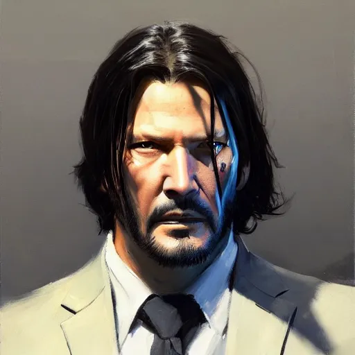 Image similar to greg manchess portrait painting of partially armored john wick as overwatch character, medium shot, asymmetrical, profile picture, organic painting, sunny day, matte painting, bold shapes, hard edges, street art, trending on artstation, by huang guangjian, gil elvgren, ruan jia, greg rutkowski, gaston bussiere