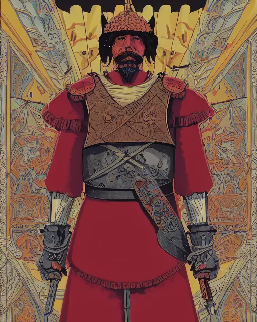 Prompt: portrait of barbaric spanish conquistador, symmetrical, by yoichi hatakenaka, studio ghibli and dan mumford