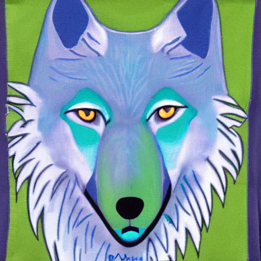 Image similar to pale blue wolf with green handkerchief