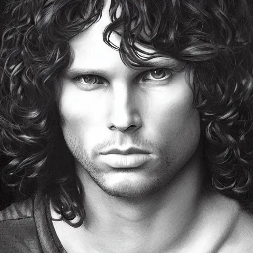 Image similar to portrait painting of jim morrison, ultra realistic, concept art, intricate details, eerie, highly detailed, photorealistic, octane render, 8 k, unreal engine. art by artgerm and greg rutkowski and alphonse mucha