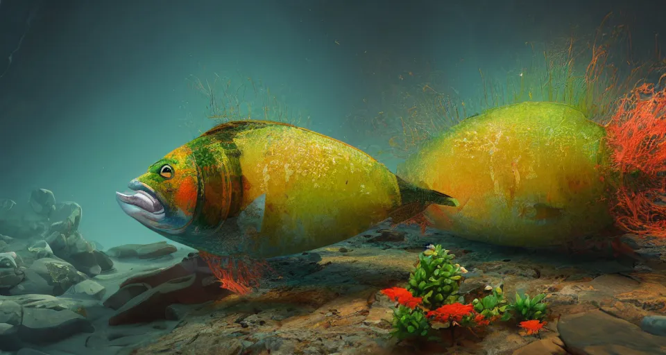 Prompt: a beautiful painting of a cabbagefish, octane render, brilliantly coloured, intricate, ultra wide angle, trending on artstation, dusk, volumetric lighting, polished, micro details, ray tracing, 8k