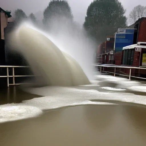 Prompt: picture of milk, milk flood, picture of milky waves of milk flooding through the town